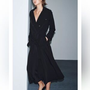 Zara NWT black trench coat style luxurious midi dress
